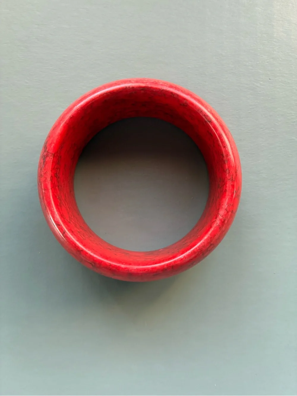 Red Howlite Style Stone Bangle Bracelet Wide Chunky 1.25” Bold Statement